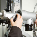 Older woman having her routine eye exam